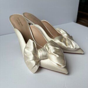Kate Spade Sheela Satin Lux Ivory Bow SIze 9.5 Stiletto Heel Bridal Wedding NIB